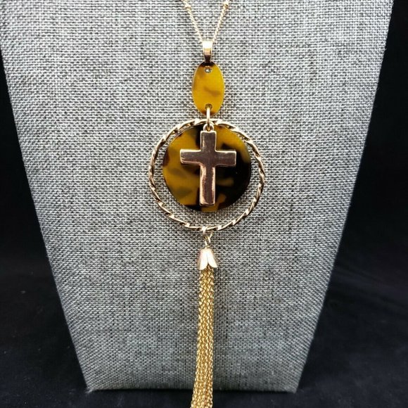 C1946 Cross, Calico and Rose Gold Tone Necklace - Picture 3 of 9